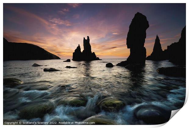 Mangersta sea stack formations Silhouette at Sunset  Print by Scotland's Scenery
