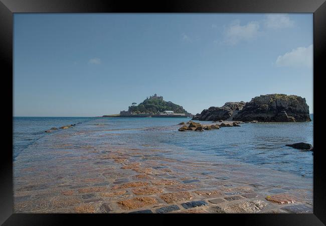 causeway at St Michaels mount Cornwall Framed Print by kathy white
