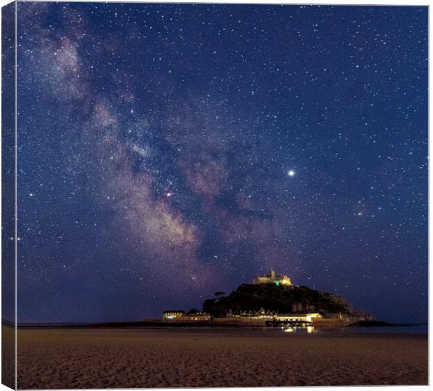 Milky way at St. Michael’s Mount Cornwall Canvas Print by kathy white