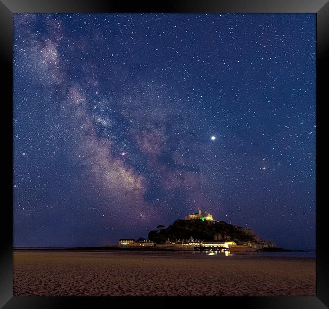 Milky way at St. Michael’s Mount Cornwall Framed Print by kathy white