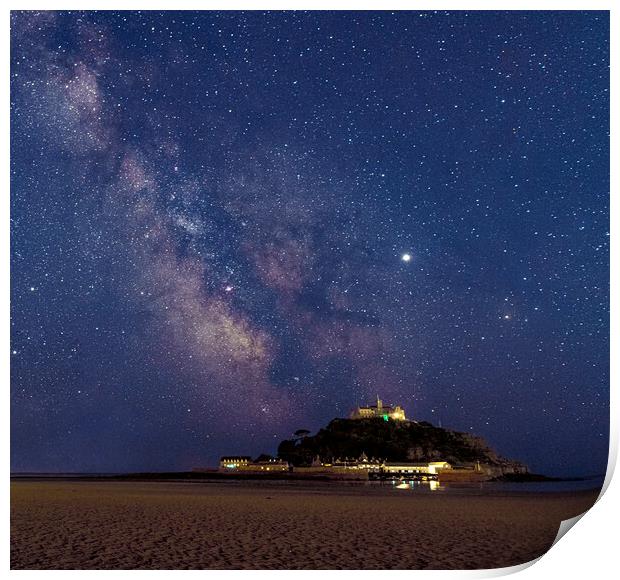 Milky way at St. Michael’s Mount Cornwall Print by kathy white