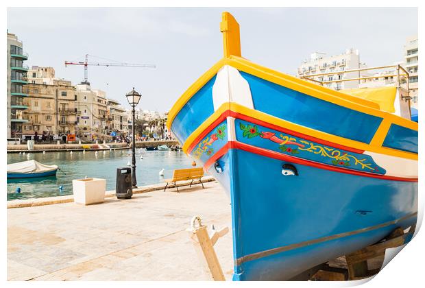 Luzzu boat on the edge of Spinola Bay Print by Jason Wells