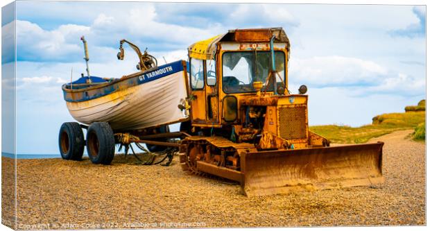 Tractor | Weybourne Beach | Norfolk Canvas Print by Adam Cooke