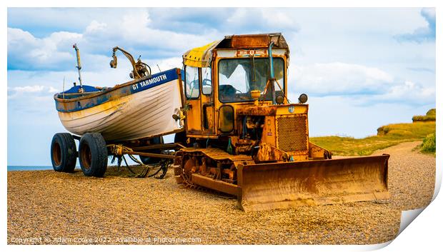 Tractor | Weybourne Beach | Norfolk Print by Adam Cooke