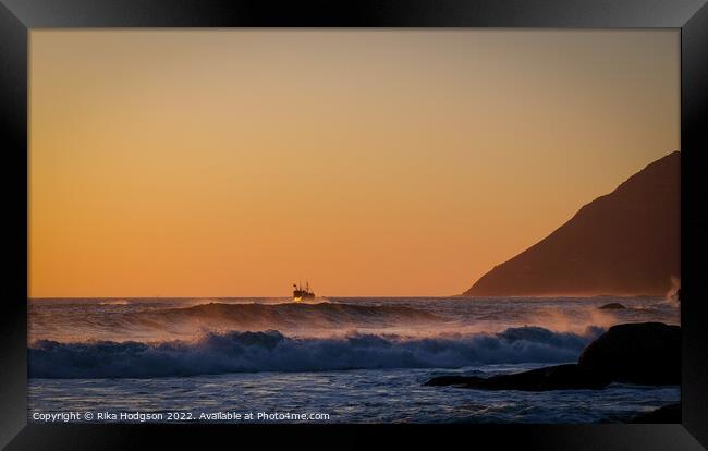 Golden Sunset, Noordhoek Beach, Cape Town, SA Framed Print by Rika Hodgson