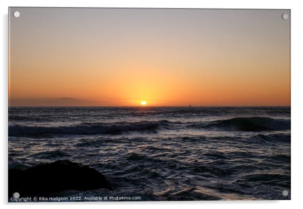 Golden sunset, Noordhoek Beach, Cape Town  Acrylic by Rika Hodgson