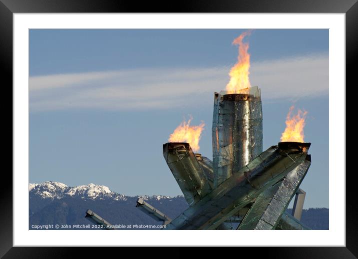 Olympic Cauldron Vancouver 2010 Winter Games Framed Mounted Print by John Mitchell