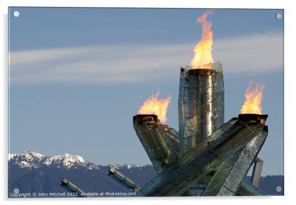 Olympic Cauldron Vancouver 2010 Winter Games Acrylic by John Mitchell