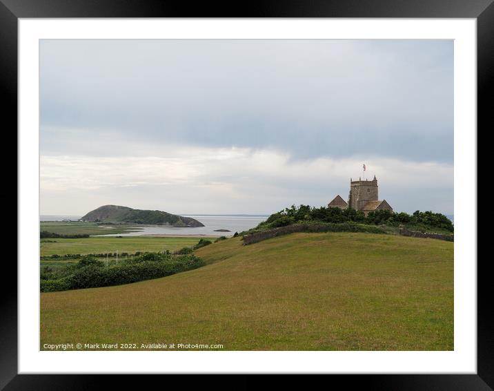The Church of St Nicholas in Uphill and Brean Down. Framed Mounted Print by Mark Ward