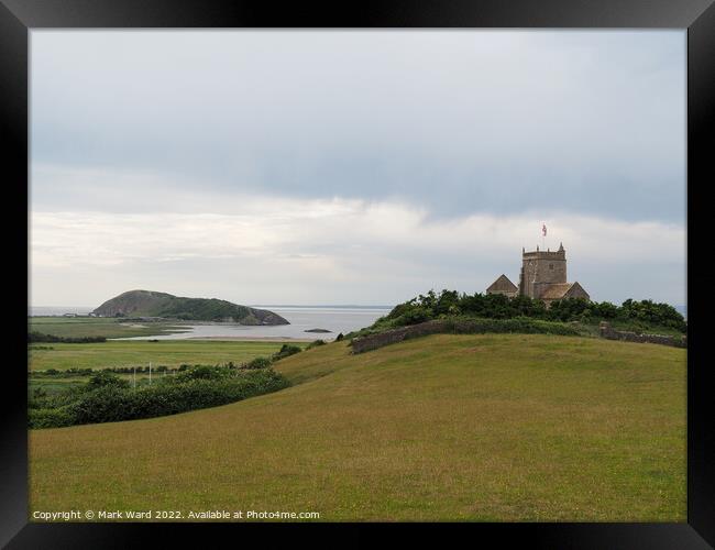 The Church of St Nicholas in Uphill and Brean Down. Framed Print by Mark Ward