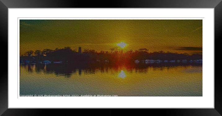 Ranworth Broad Sunset in Oil Bordered Framed Mounted Print by GJS Photography Artist