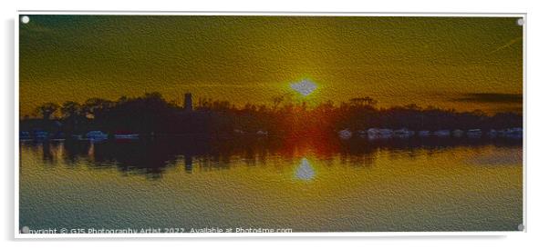 Ranworth Broad Sunset in Oil Bordered Acrylic by GJS Photography Artist