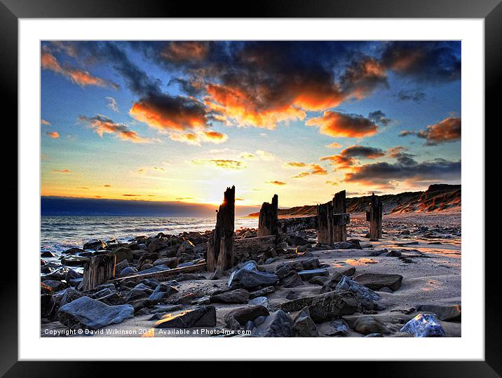 Old Groynes Sunset Framed Mounted Print by Dave Wilkinson North Devon Ph