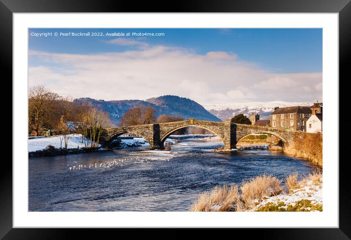 Llanrwst Bridge and Conwy River in Winter Framed Mounted Print by Pearl Bucknall