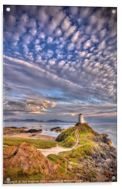 Llanddwyn lighthouse Anglesey  Acrylic by Guy Brennan