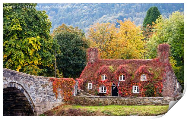 Llanrwst Cottage Tearooms in Autumn Conwy Valley Print by Pearl Bucknall