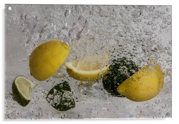 lemon and limes splashing about Acrylic by kathy white