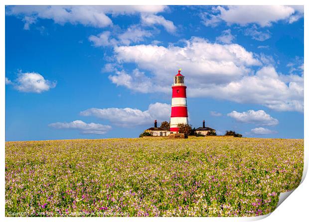 Happisburgh Lighthouse and Cottages Norfolk  Print by Jim Key