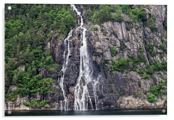 Hengjanefossen Waterfall, Lysefjord, Norway Acrylic by Martyn Arnold