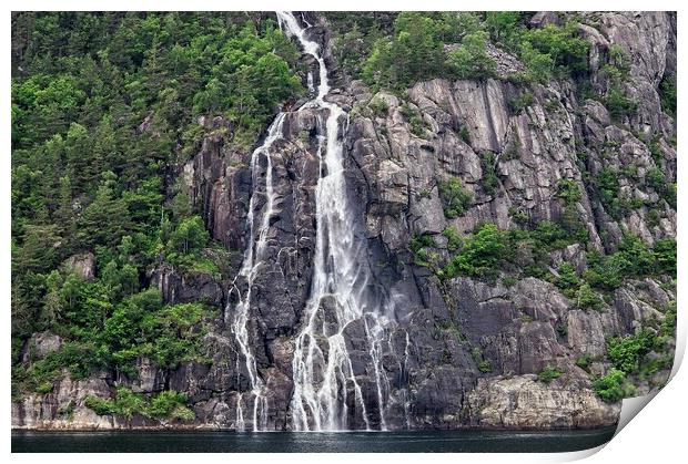 Hengjanefossen Waterfall, Lysefjord, Norway Print by Martyn Arnold