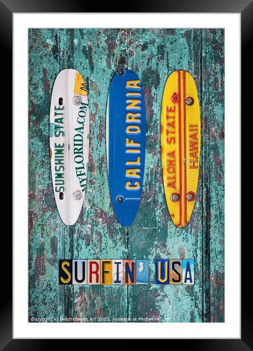 Surfboards, Florida Hawaii California Framed Mounted Print by Delphimages Art