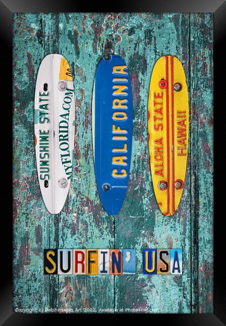 Surfboards, Florida Hawaii California Framed Print by Delphimages Art