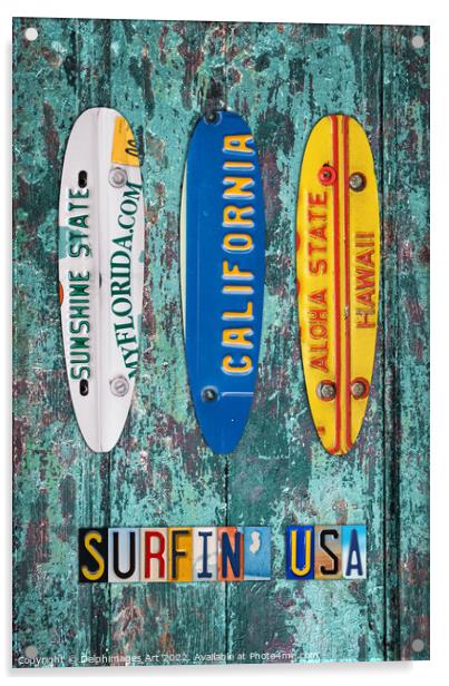 Surfboards, Florida Hawaii California Acrylic by Delphimages Art