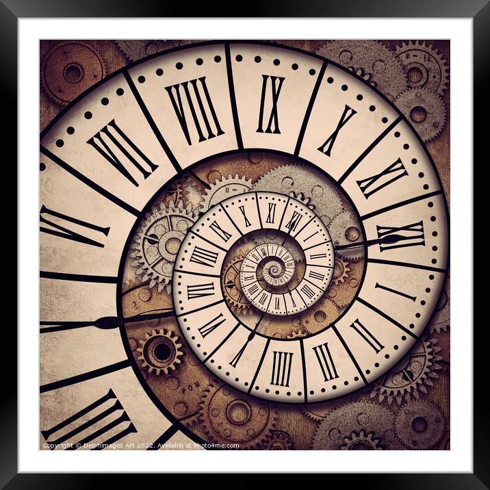 Spiral of time, surreal clock Framed Mounted Print by Delphimages Art