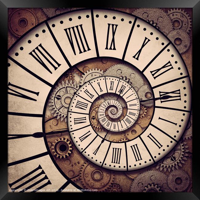 Spiral of time, surreal clock Framed Print by Delphimages Art