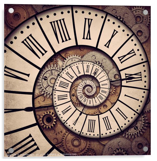 Spiral of time, surreal clock Acrylic by Delphimages Art