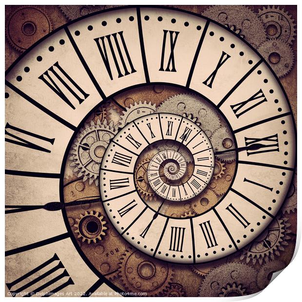 Spiral of time, surreal clock Print by Delphimages Art