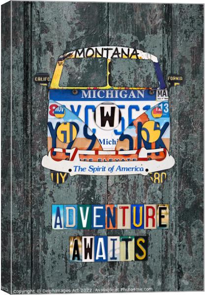 Vintage bus, license plates, adventure Canvas Print by Delphimages Art