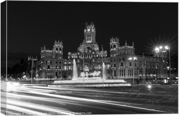 Madrid city hall at night, Spain Canvas Print by Delphimages Art