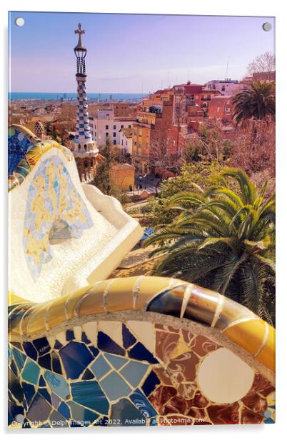 Barcelona, Park Guell mosaics Acrylic by Delphimages Art