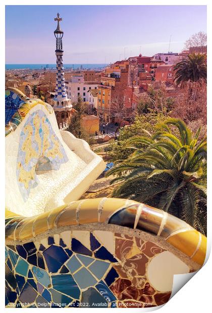 Barcelona, Park Guell mosaics Print by Delphimages Art