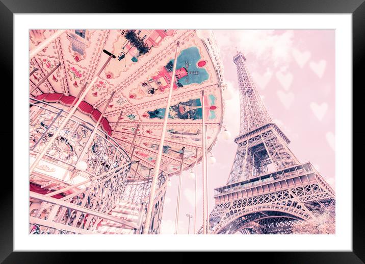 Paris, Eiffel tower and romantic carousel Framed Mounted Print by Delphimages Art