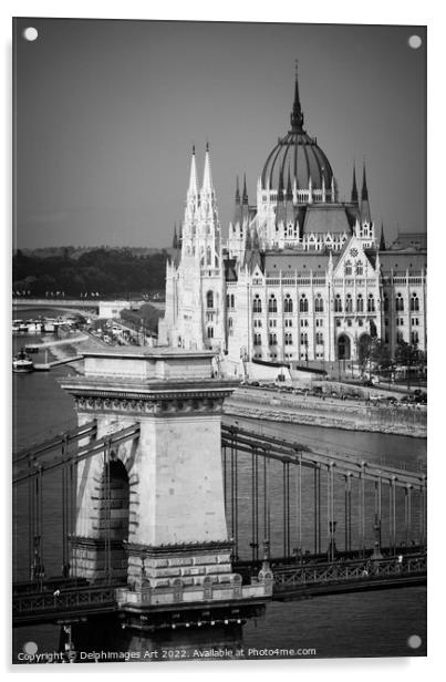 Budapest parliament and Chain bridge Acrylic by Delphimages Art