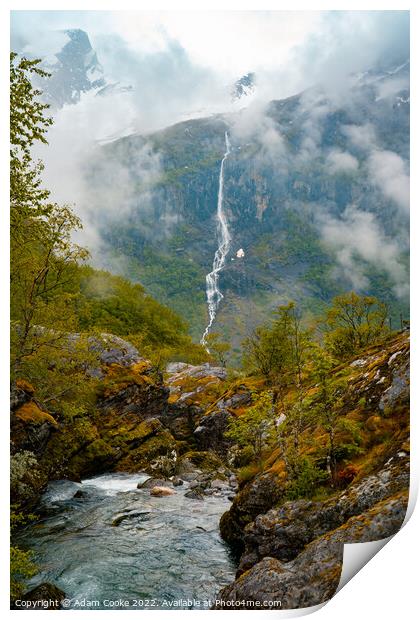 Waterfall | Briksdalsbreen Glacier | Stryn | Olden | Norway Print by Adam Cooke