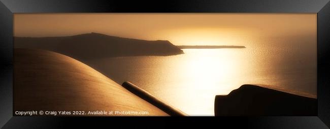Santorini Rooftop Sunset. Framed Print by Craig Yates