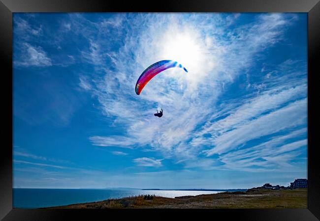 Paraglider in the Sun Framed Print by Joyce Storey
