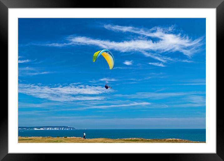 Paragliding at Barton on Sea Framed Mounted Print by Joyce Storey