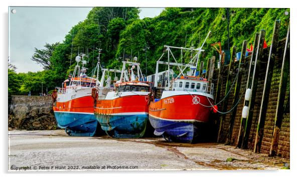 Three Fishing Boats Ilfracombe Acrylic by Peter F Hunt