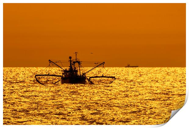 Bottom Trawler at Sunset Print by Arterra 