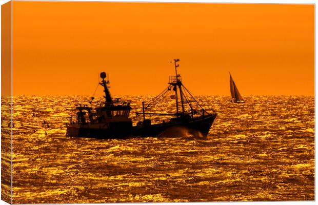 Trawler Fishing Boat at Sunset Canvas Print by Arterra 