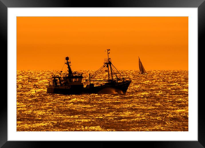 Trawler Fishing Boat at Sunset Framed Mounted Print by Arterra 