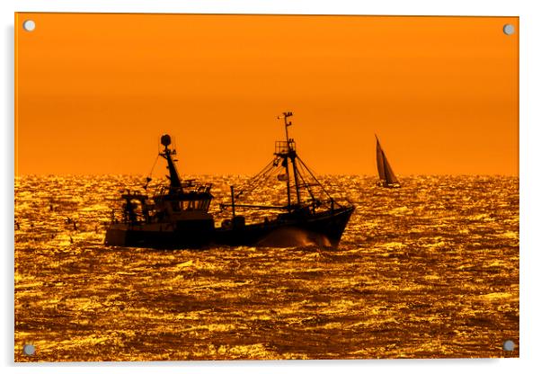 Trawler Fishing Boat at Sunset Acrylic by Arterra 