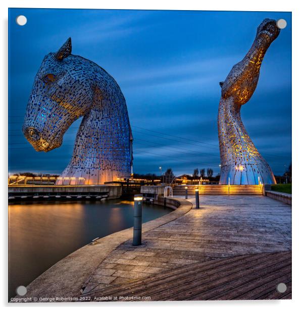 The Kelpies at Helix Park, Falkirk in Ukraine colours Acrylic by George Robertson