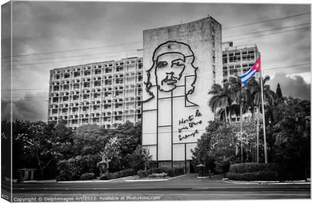 Che Guevara, ministry of Interior in Havana, Cuba Canvas Print by Delphimages Art