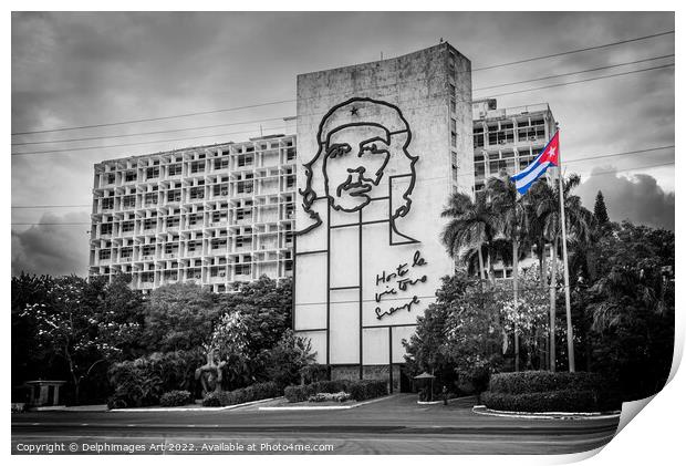Che Guevara, ministry of Interior in Havana, Cuba Print by Delphimages Art