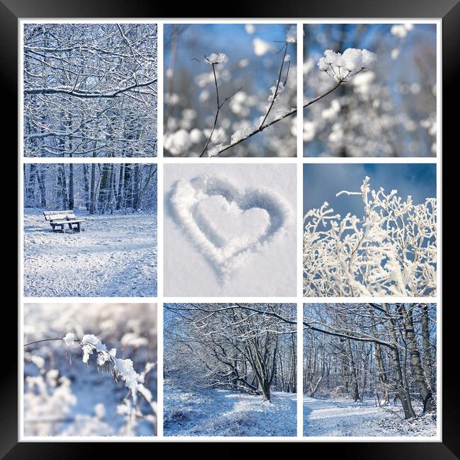 Winter landscapes and snow collage Framed Print by Delphimages Art